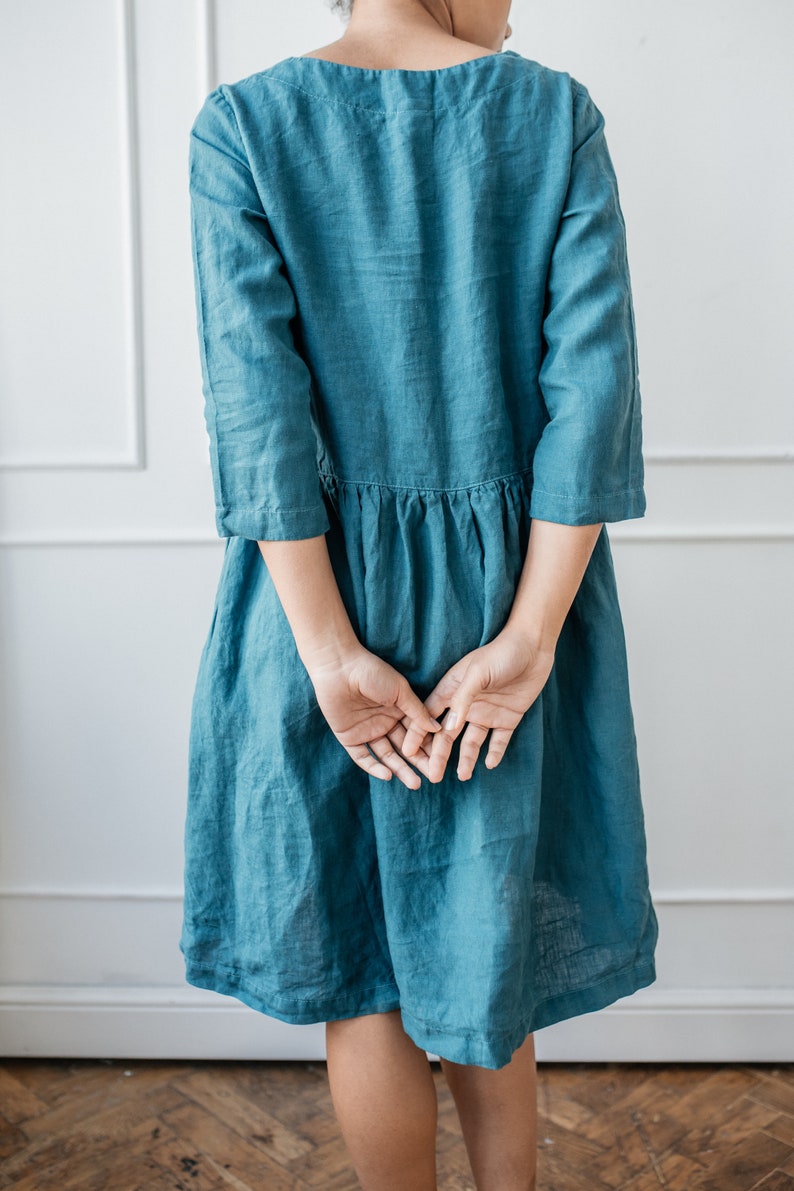 Linen dress with pockets Linen loose fit dress Linen midi dress image 8