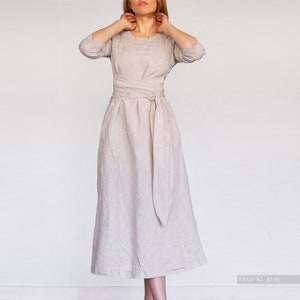 LINEN DRESS midi dress/ long dress / waist dress , Long plus size Linen dress for woman / xs xxxl / A dress / loungewear Len.Ok image 5