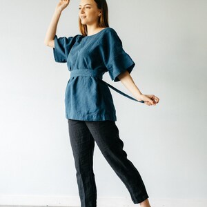 Handgjorda linnebyxor: Byxor med resår i midjan, plus size bild 6