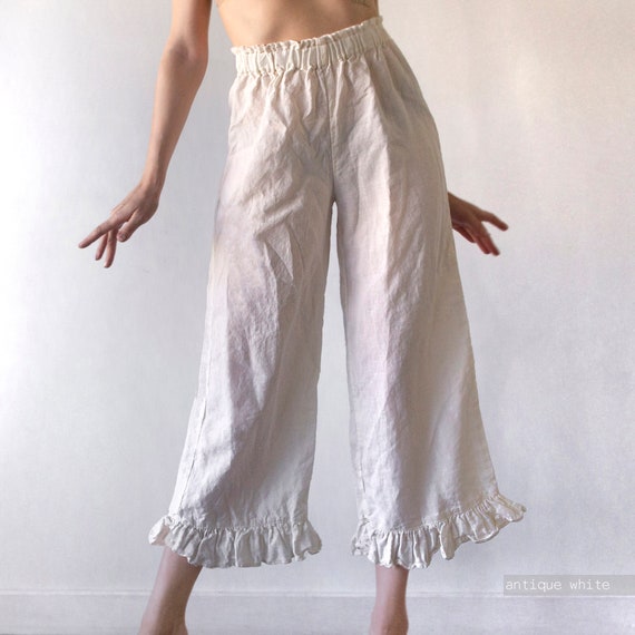 Women's Pant Women's Wide Leg Pants Flowy Drape Ruffle Drawstring Waist  Pants White XL