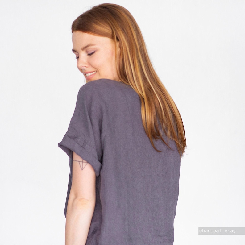 Oversized Linen Top: Short Sleeve White Shirt image 9