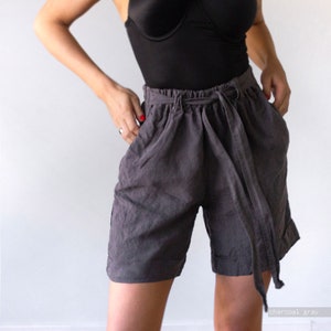 WOMENS LINEN SHORTS, high waisted shorts, shorts women, booty shorts, women's wide leg shorts, yoga shorts, women's drawstring shorts image 9
