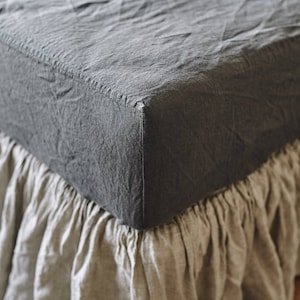 Sábana ajustable de lino Queen, King sábana ajustable - Ropa de cama de Lenoklinen lavada a la piedra y suave Twin Double Full equipada