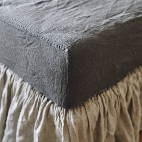 Linen FITTED SHEET Queen, King fitted sheet - Linen bedding by Lenoklinen stonewashed and soft Twin Double Full fitted