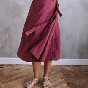 Wrap Skirt Linen with ties. Mid-calf length. Purple skirt, black skirt, green skirt, many colors are available image 3