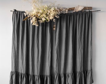 KITCHEN CURTAINS and valance, curtains panels, rustic kitchen curtains, linen curtains, backdrop curtains, navy blue curtains with ruffle