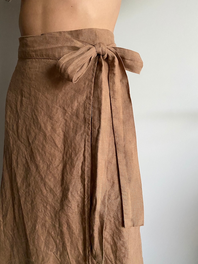 Linen Wrap Skirt, high waisted skirt, natural linen skirt for women, mid-calf skirt linen, linen circle skirt zdjęcie 1