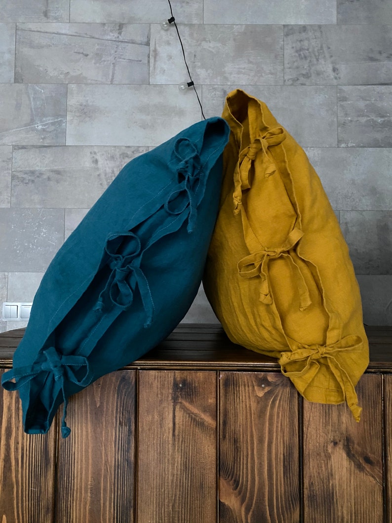 Linen PILLOW CASE With Ties Pillow Cases 16x16 Pillow Cases Etsy