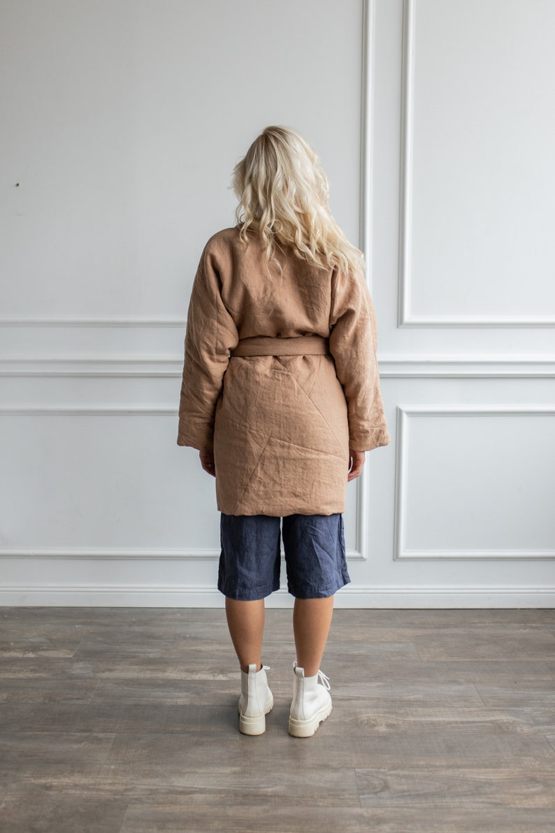 Linen fall coat linen coat with pockets linen coat with belt spring coat for women linen loose coat coat oversize image 6