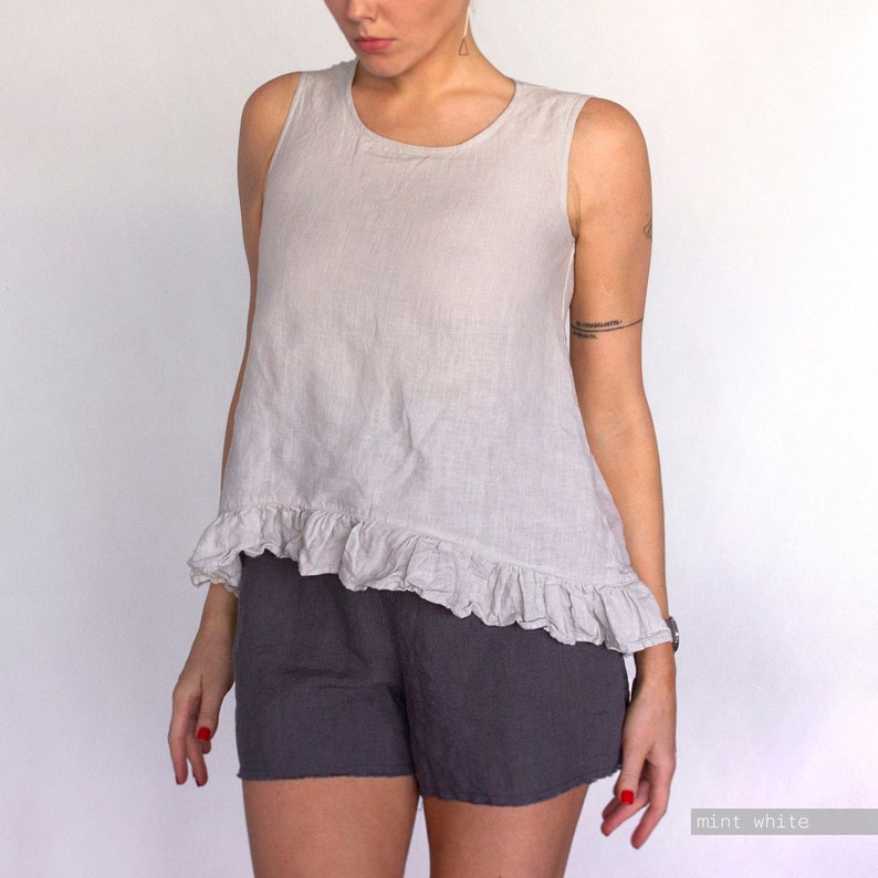 LINEN RUFFLE TOP White Linen Top Women's Linen Tops Etsy
