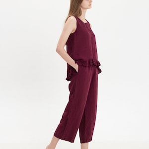 Linen Pajama Set: Sleeveless Ruffle Top & Capri Pants image 2