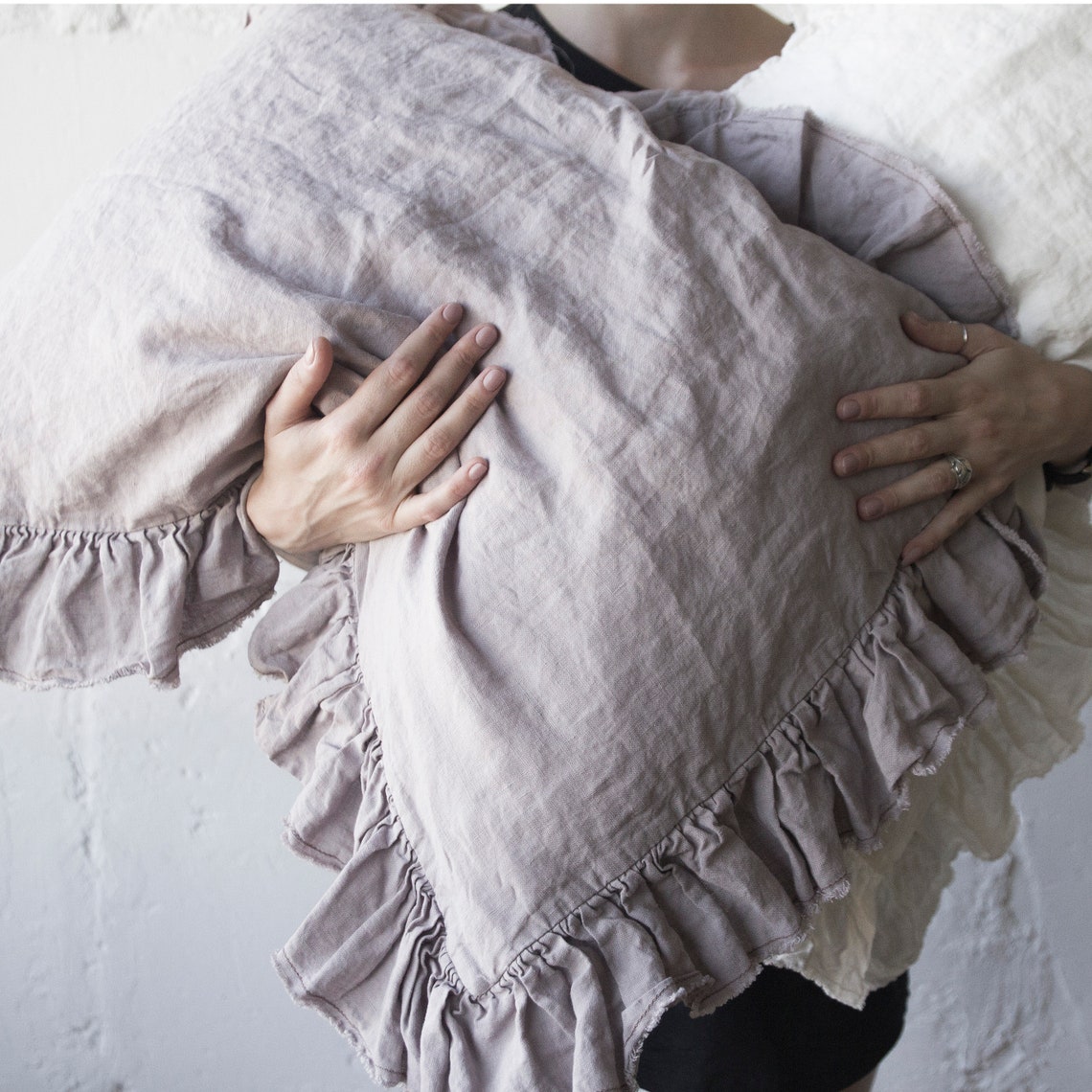 RUFFLED PILLOW SHAM with 4 ruffle raw edge / body pillow Etsy