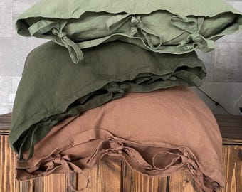 100% LINEN Pillow Cover with ties, any size is available. 31 colors.