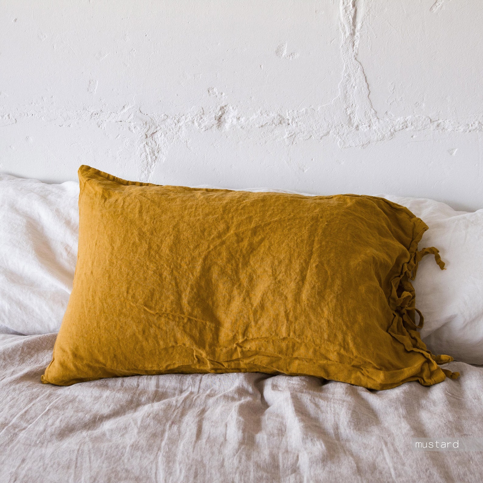 PILLOWCASE WITH TIES Washed Bow Tie Pillow Cover Linen Etsy