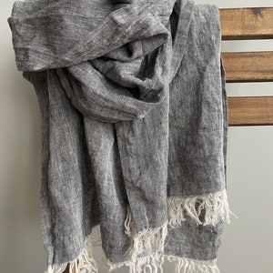 Linen Scarves in 31 colors, linen gift for her, natural lightweight linen unisex scarf, melange scarf, gray scarf, black scarf, brown scarf image 5