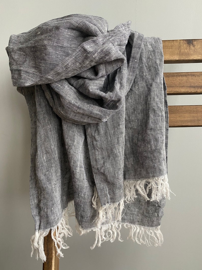 Linen Scarves in 31 colors, linen gift for her, natural lightweight linen unisex scarf, melange scarf, gray scarf, black scarf, brown scarf image 5