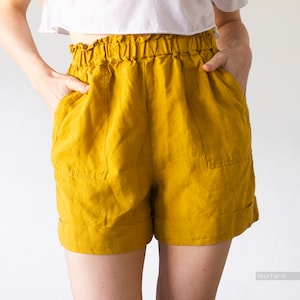 SHORT avec poches, short en lin, short pour femme, short grande taille, short ample, short surdimensionné, short taille haute, bas grande taille image 1