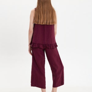 Linen Pajama Set: Sleeveless Ruffle Top & Capri Pants image 8