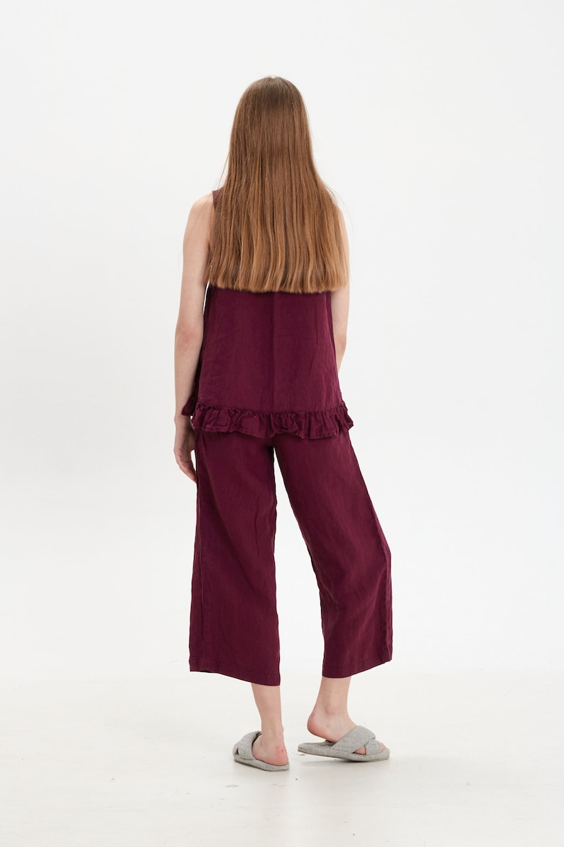 Linen Pajama Set: Sleeveless Ruffle Top & Capri Pants image 8