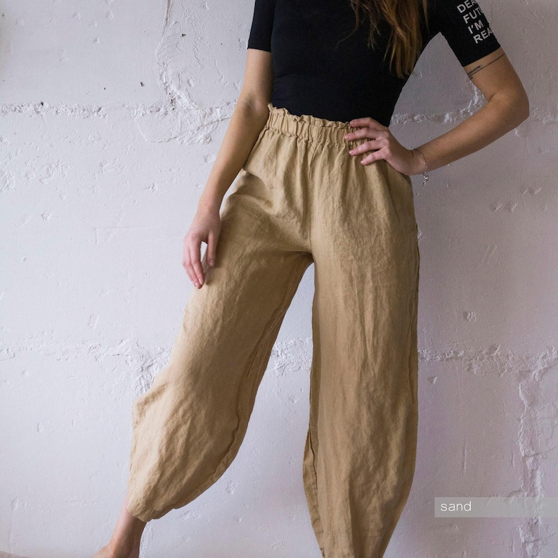 Linen Harem Pants: Unisex Baggy Yoga Pants image 4
