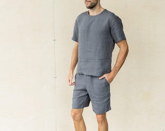 Men's Linen Shorts Set, Stylish and Comfortable Summer shorts, T-shirt Men Outfit