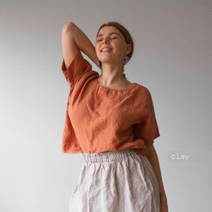 Oversized Linen Top: Short Sleeve White Shirt image 4