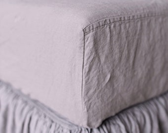 DRAP HOUSSE en lin 100 % lin délavé et de couleur douce. Drap-housse en lin, lit double, très grand lit, lit king-size, linge de lit Pure Flax