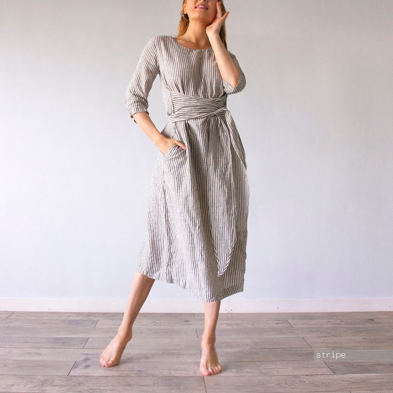 MIDI LINEN DRESS linen clothing ,plus size dress , linen summer dress , plus size linen , oversized dress , natural linen dress pure linen image 9