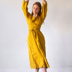 MIDI LINEN DRESS linen clothing ,plus size dress , linen summer dress , plus size linen , oversized dress , natural linen dress pure linen zdjęcie 8