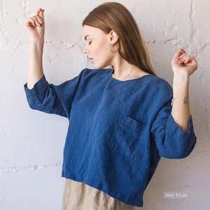 Oversized Linen Top: Women's Relaxed Fit with Pocket image 9