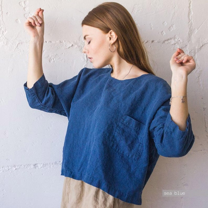 Oversized Linen Top: Women's Relaxed Fit with Pocket image 9