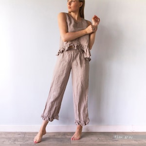 LINEN PANT RUFFLE , linen pants , linen clothing , linen woman clothing , linen pant s m l xl xxl oversize , 100% linen loose pants Len.Ok image 5