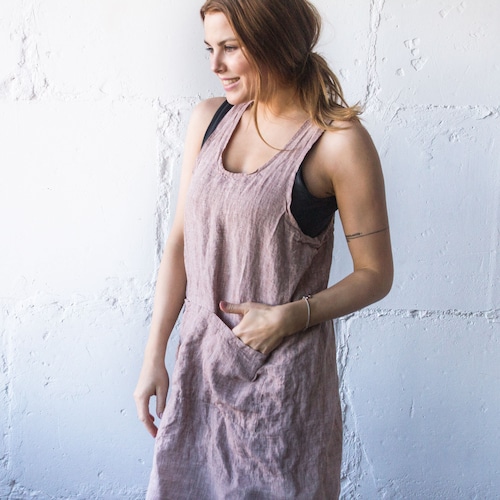 LINEN APRON PINAFORE Washed Linen Apron 