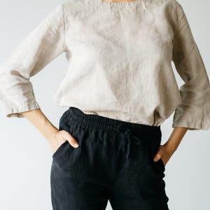 Handgjorda linnebyxor: Byxor med resår i midjan, plus size bild 5
