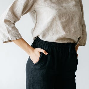 Handgjorda linnebyxor: Byxor med resår i midjan, plus size bild 7
