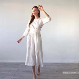 MAXI DRESS, pure linen dress, plus size dress, plus size clothing, long sleeve dress, obi belt dress, pure linen dress image 10