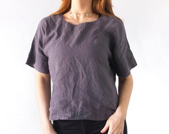 Oversized Linen T-Shirt: Women's Short Sleeve Top, Organic Fabric