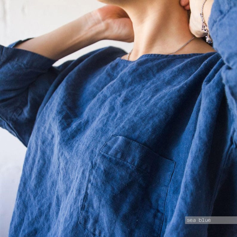 Oversized Linen Top: Women's Relaxed Fit with Pocket image 7