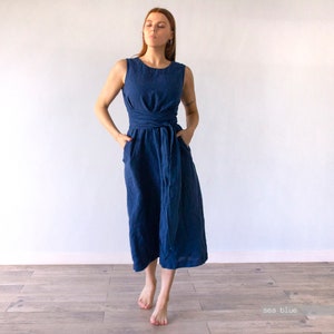 SLEVELESS DRESS 100% linen with wide belt, linen summer dress , natural linen dress, casual dress, Lenoklinen image 7