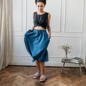 A-line skirt with pocket, elastic skirt. Linen skirt for women image 3