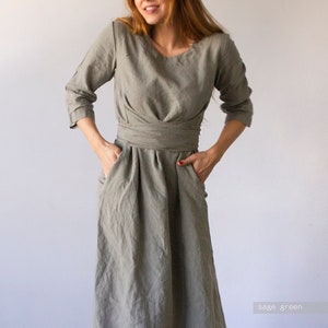 LINEN DRESS for women, black linen dress, linen dress pockets, organic linen dress, linen dress with sleeves, plus size linen dress, Len.Ok image 9