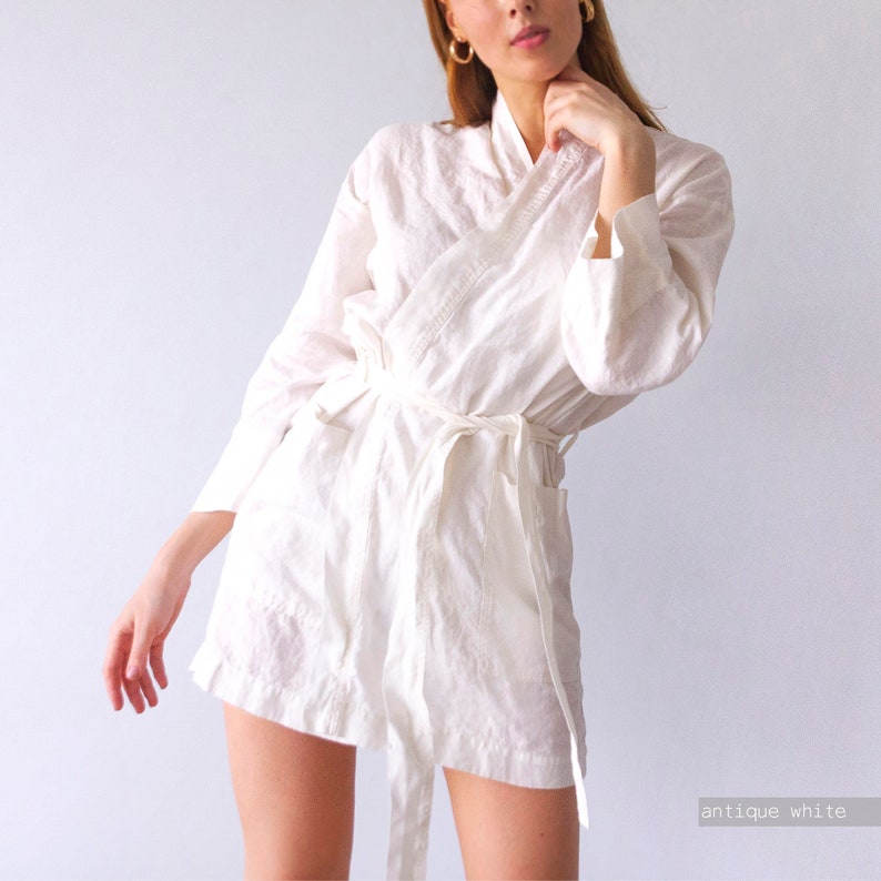 LINEN ROBES, short robe above the knee, bridesmaid robe, bridal robe, bridesmaid robe, bridesmaid robes, bridal robes, wedding, white robe image 1