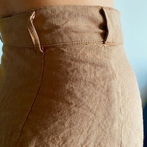 Jupe portefeuille en lin, jupe taille haute, jupe en lin naturel pour femme, jupe mi-mollet en lin, jupe ronde en lin image 9