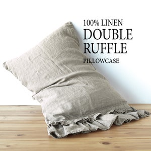 PILLOW COVERS RUFFLE double - linen pillowcase ,  pillow shams , standard pillowcase , linen pillow shams , ruffled pillowcase, Len.Ok