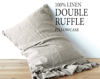 PILLOW COVERS RUFFLE double - linen pillowcase ,  pillow shams , standard pillowcase , linen pillow shams , ruffled pillowcase, Len.Ok