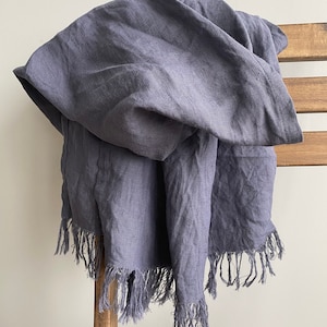 Linen Scarf Women, mens scarf, linen wrap, linen gift, softened linen scarf with fringe and finished hem in 31 colors. image 9