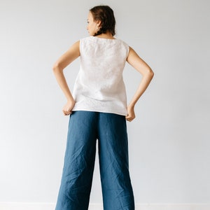 Jupe-culotte en lin à bords francs et taille haute, pantalon en lin pour femme, pantalon en lin coupe décontractée, jupe-culotte ample en lin doux, cadeau pour femme image 9