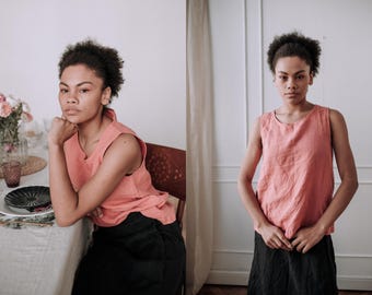 Sleeveless Linen Blouse: Basic Women's Tank Top