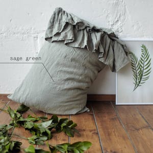 Linen PILLOW CASE with RUFFLES on one side StoneWashed Soft Queen linen pillowcase, King pillow sham Square pillowcase Lumbar Body pillow image 6