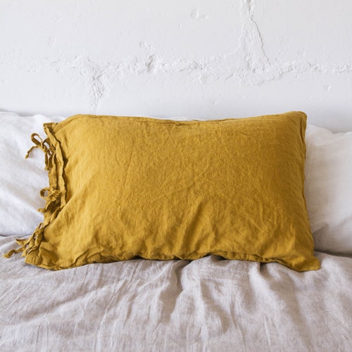 Natural Grey Linen Pillow Case With Long Ruffles Luxury Etsy